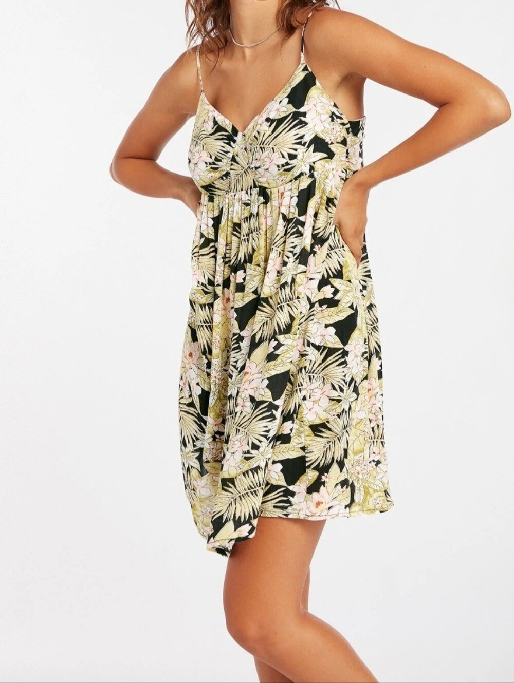 Volcom Frondly Fire Dress Floral Spaghetti Strap Med